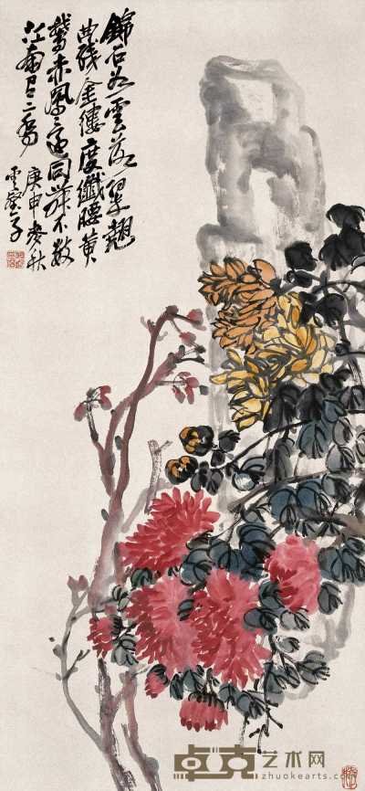 赵云壑 署年：庚申(1920) 黄鹅赤凤 立轴 96×44cm